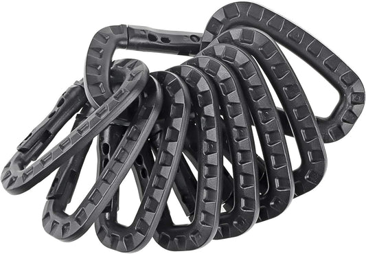 Tactical Carabiner Keychain - 10 Pack Hard Polymer Carabiners D Rings Light Weight Spring Snap Gear Clip Utility Hooks Backpack Hanging Buckle for Outdoor Travelling Camping Hiking Fishing Black