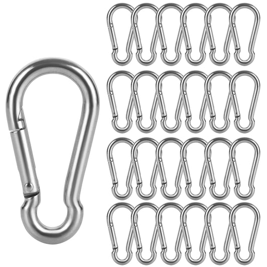 24 PCS M6 x 2-3/8 Inch Carabiner Clips Heavy Duty Spring Snap Hooks Stainless Steel Carabiner Clip Mini Carabiner Clips Quick Link Clip for Keychain Camping Hiking Fishing Dog Leash Keys, Silver