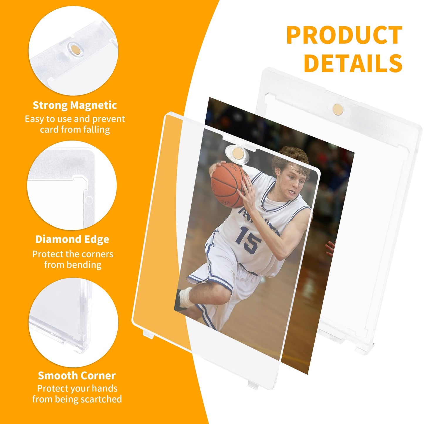 8 Pack - Magnetic Card Holder, 35PT Magnetic Trading Card Holder, Baseball Card Holders, Hard Acrylic Card Cases, Card Protector for Game Baseball Football Soccer Sports Cards, Fit for Standard Card