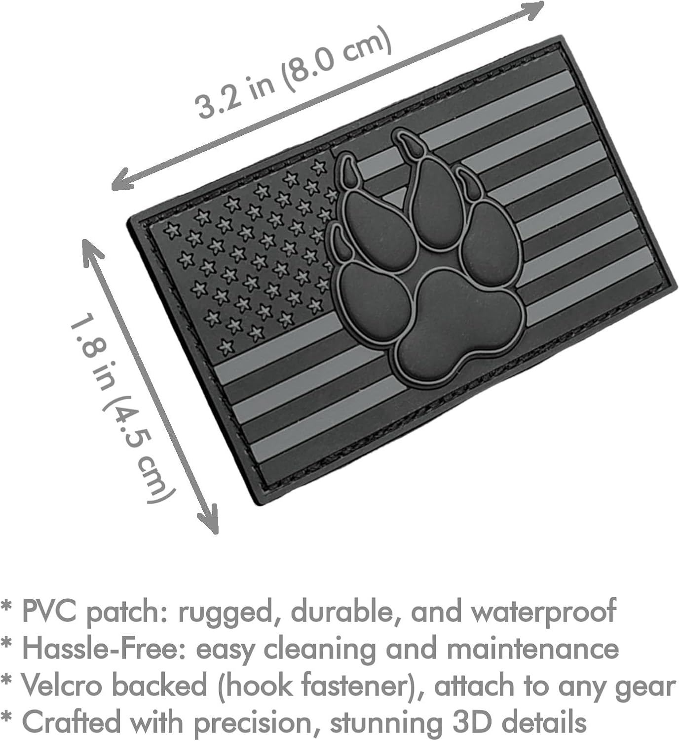 American K9 Patch Tactical PVC Badge Compatible with Velcro Dog Patches for Harness - Service Dog Patches, K9 Patches, Dog Vest Patches, Patches for Hats (Black White - Glow Dark)