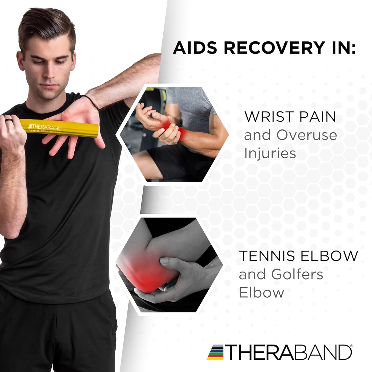 THERABAND FlexBar, Tennis Elbow Therapy Bar, Relieve Tendonitis Pain & Improve Grip Strength, Resistance Bar for Golfers Elbow & Tendinitis, Red, Light, Beginner