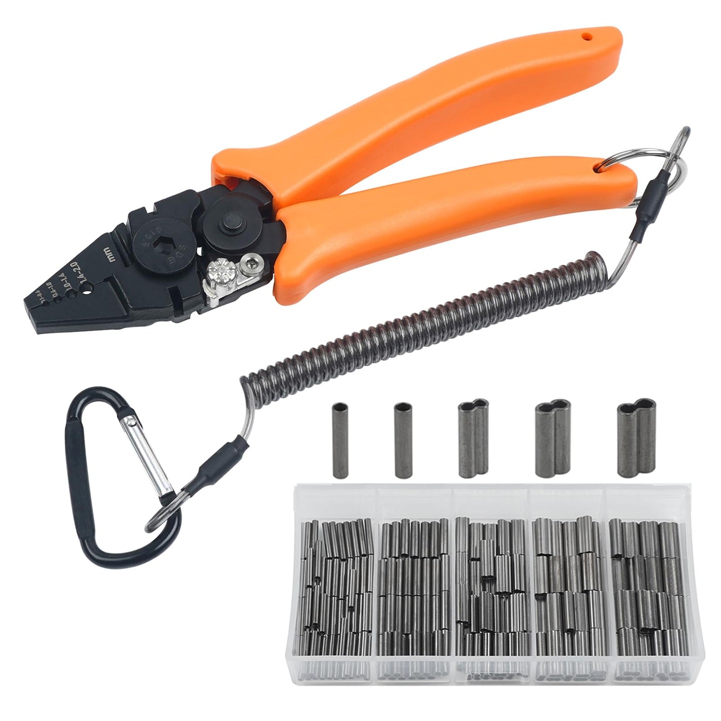 Fishing Crimping Tool Kit, Fishing Crimping Pliers with 160pcs Crimp Sleeves Kit Wire Rope Leader Crimper Tool 6.8 inch Crimpers Pliers Wire Cutter Copper Loop Sleeves