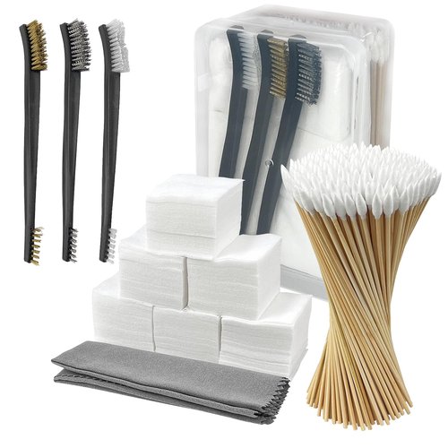 Universal Gun Cleaning Kit - 2 X 2 Inches Patches - 200 PCS 6 Inches Point Swabs - Reusable Foam Swabs / 3 Pcs Gun Cleaning Brush, and A Silicon Gun Cloth Suitable for Most Gun Firearm