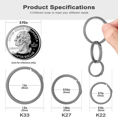 TISUR Small Titanium Key Rings+Round Carabiner Clip+Key Rings for Keychain
