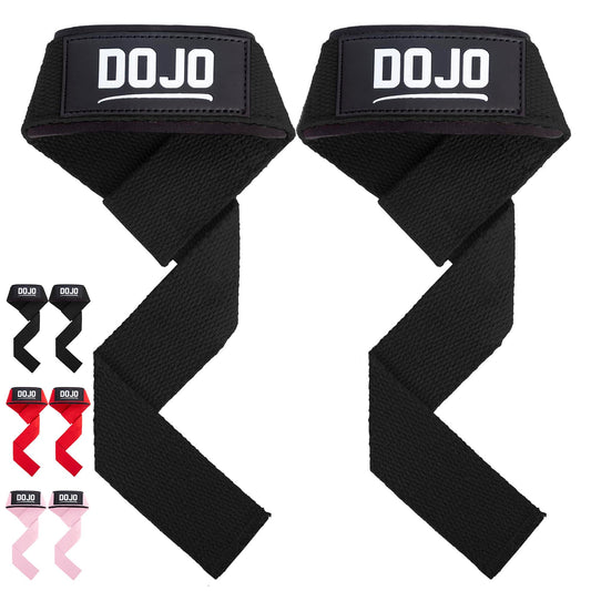Dojo Weight Lifting Straps - Cotton Neoprene Padded Cushion Wrist Wraps Support for Deadlift Cross Training Powerlifting Bodybuilding - Workout Accessories - Weightlifting Gym Gloves for Men & Women
