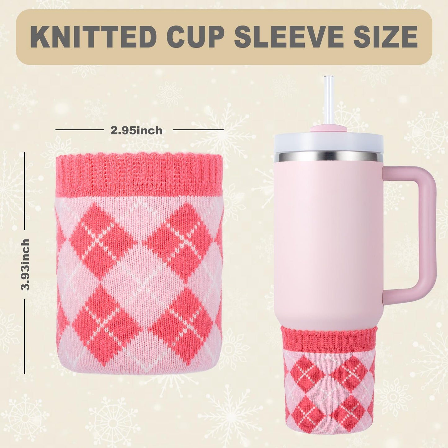 FXTBE Knitted Sleeve for Christmas Stanley Cup Accessories, Knitting Boot Bottom for Stanley Quencher 40 oz 30oz 20 oz Sleeves for Water Bottle Christmas Accessory Set, Red Green Pink