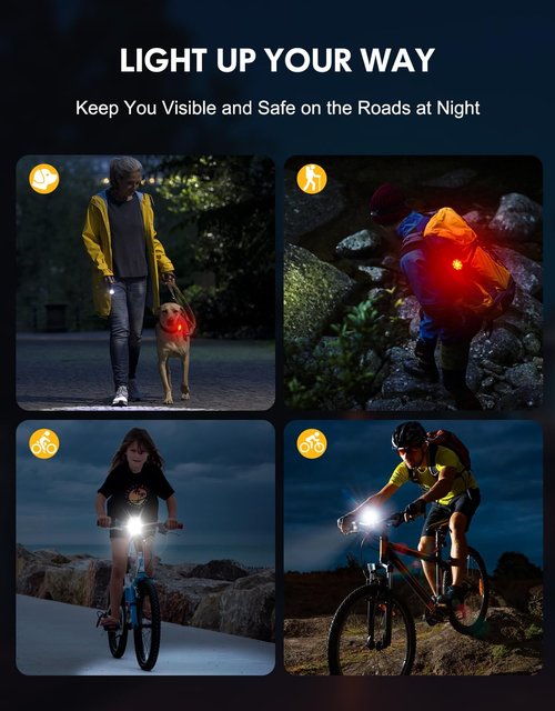 Cuvccn Bike Lights [8+7 Modes], USB Rechargeable Bike Lights Front and Back, Ultra Bright with Spotlight & Floodlight, IP65 Waterproof Bicycle Lights for Road Mountain Day/Night Cycling Safety