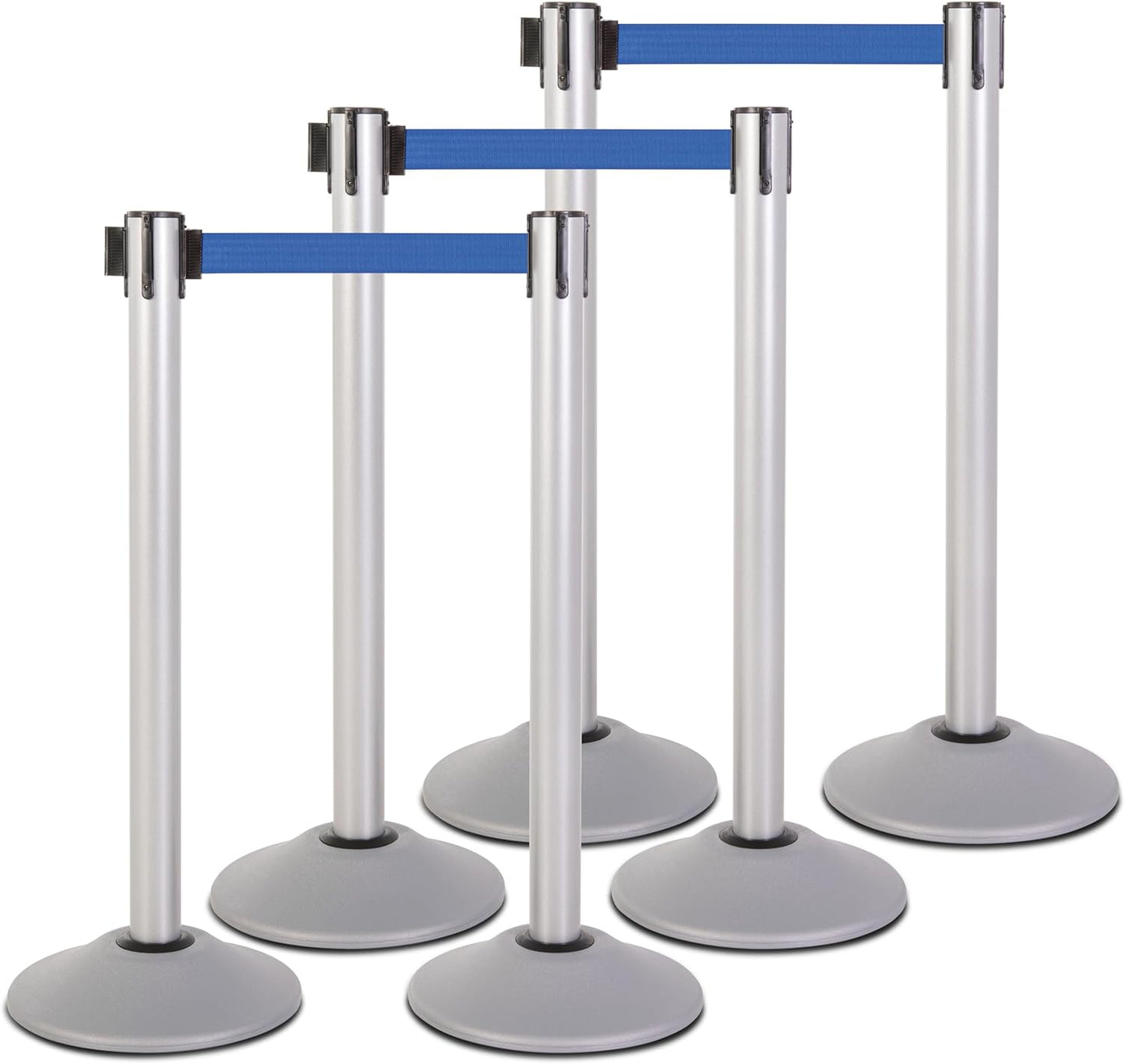 Premium Silver Steel Stanchion with 7.5-Foot Retractable Belt for Crowd Control