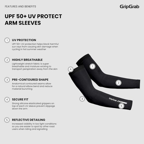 GripGrab UPF 50+ Cycling Arm Sleeves UV Protection Anti-Slip Thin Breathable Summer Arm Warmers for Biking Hiking Running