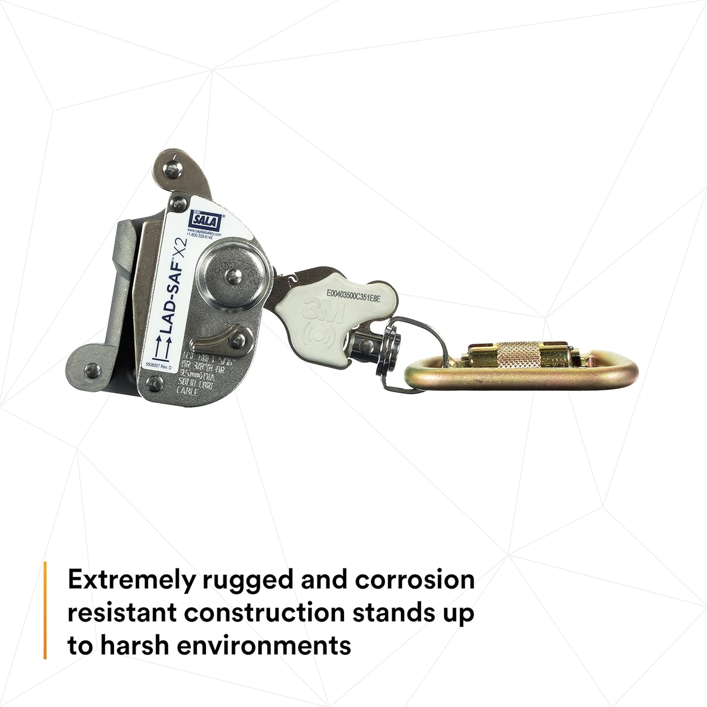 3M DBI-SALA 6160030 Lad-Saf Sleeve with Carabiner, Cam and Inertial Locking Fits 3/8"" and 5/16"" Diameter, Silver