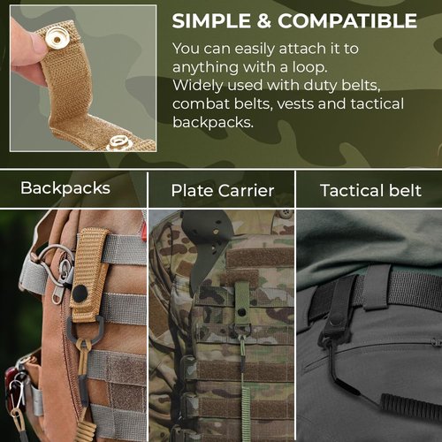 TECEUM Tactical Pistol Lanyard – Coyote – Equipment Accessories for Military, Police, Security & Personal Use – Spring Safety Strap with D-Ring Keeper – Anti-Lost Elastic Coil for Belt or MOLLE