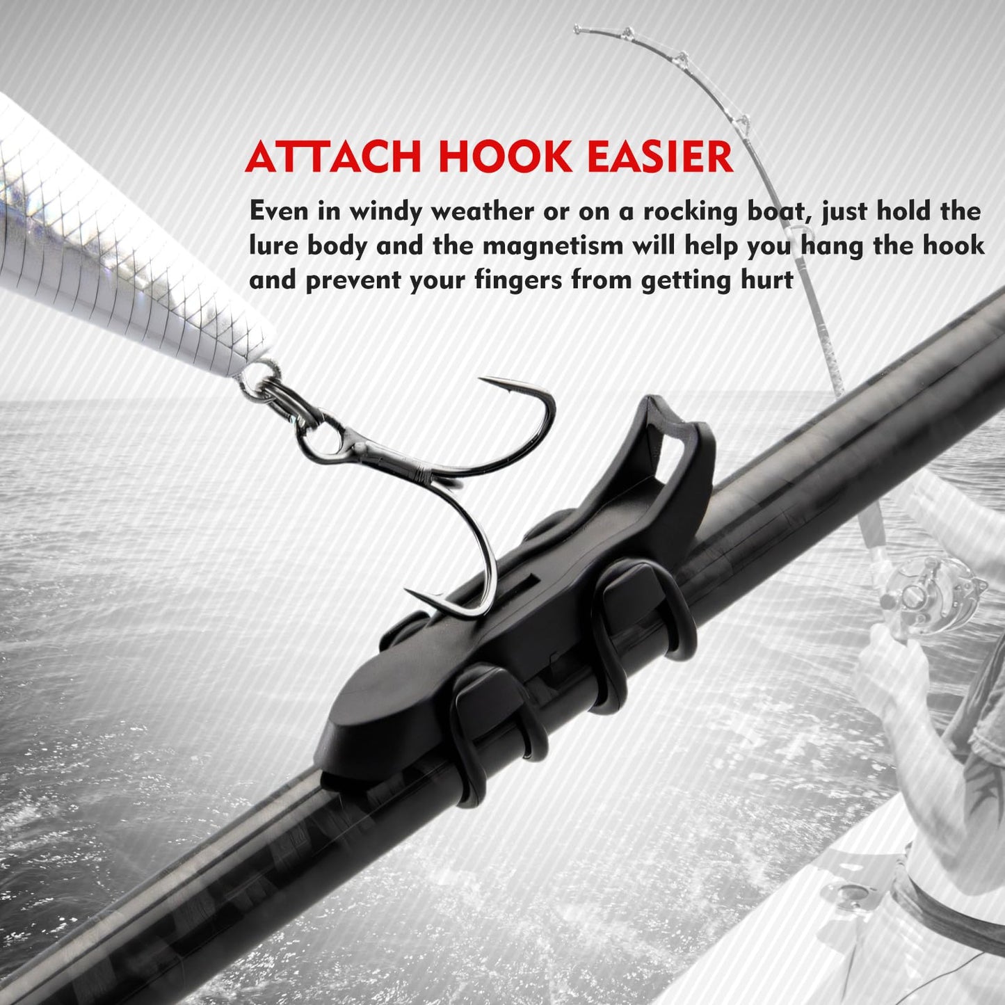 Hook Keeper for Fishing Rod, [4Pcs] Magnetic Fishing Hook Keeper, HK2F Fishing Bait Holder with 2 Sizes Rubber Rings, Fishing Hook Holder Quick Installation