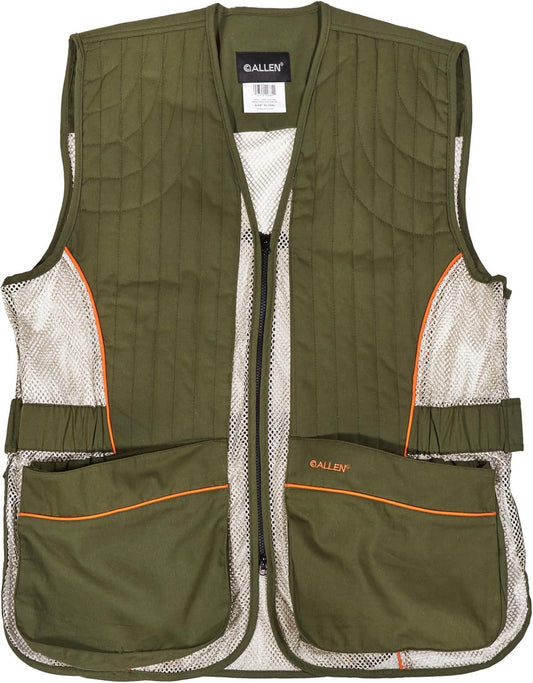 Allen Company Ace Shooting Range Vest with Moveable Shoulder Pad - Shooting Apparel for Adults - Medium/Large - Olive/Tan