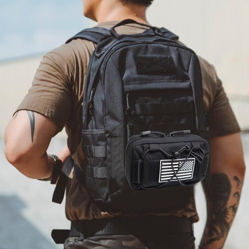 Tactical Molle Admin Pouch Compact Utility EDC Tool Bag with Shoulder Strap Portable Fanny Waist Pack Belt Waist Pouches Bag for Tactical Accessories (Black)