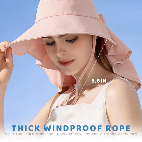 Womens Sun Hat UV Protection, Foldable Waterproof Wide Brim Bucket Hats with Neck Flap for Summer Beach Fishing Hiking Pink