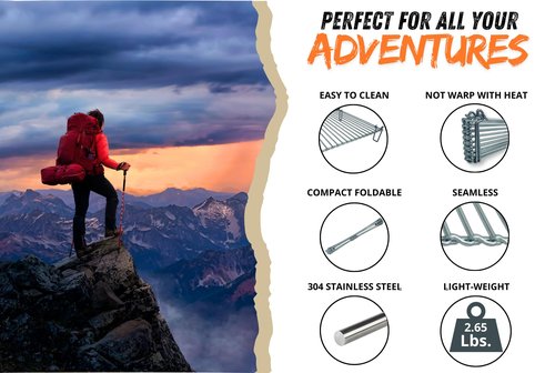 EPUKEN® Folding Grill – Compact Campfire Grill for Camping, Hiking & Outdoor Cooking - Lightweight 2.65 lbs Stainless Steel BBQ