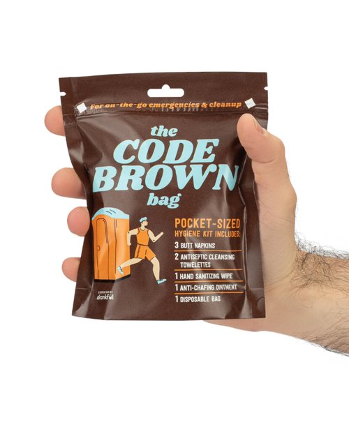 Drankful Code Brown Bag, Single Use Portable Travel Bathroom Pack, Includes Butt Napkins, Hand Wipes, Disposal Bag, Hand Sanitizer, Anti-Chafe Ointment, for Running, Camping, Hiking, Outdoors