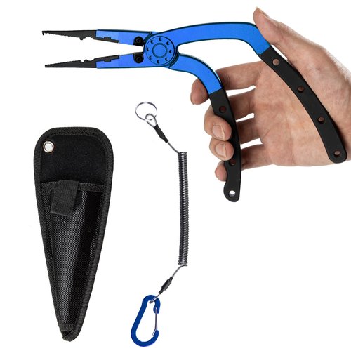 Night Cat Fishing Pliers with Sheath and Lanyard, Long Nose Jaws Braid line Cutters, Saltwater Crimper,Split Ring Openers,Hook Removers, Fishing Tools Gears Rustproof
