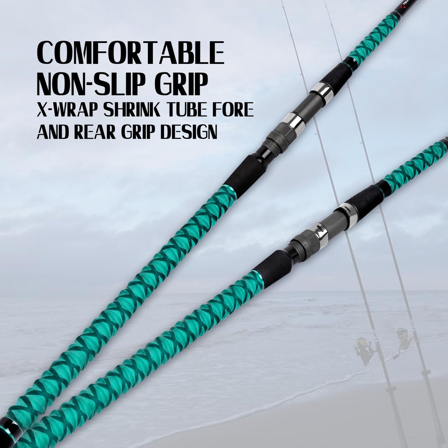 Fiblink Surf Fishing Rod Portable Travel Surf Spinning Rod 4 Piece Carbon Fiber Saltwater Fishing Rod 9'