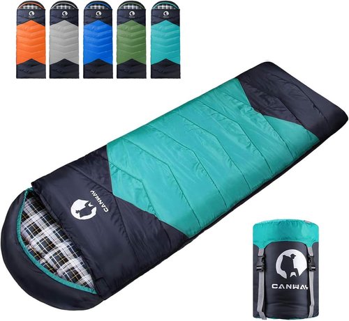 CANWAY Flannel Sleeping Bag for Adults & Kids - Camping & Backpacking - Cold & Warm Weather - Compression Sack