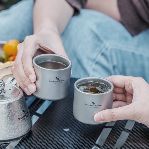 Boundless Voyage Titanium Double-wall Cup 75ml Backpacking Portable Camping Mug Lightweight Heat Resistant Coffee Cup