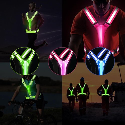 HEHEBON Reflective Vest Running Gear,High Visibility Reflective Gear with Light Rechargeable Light Up Running Safety Vest for Walking,Running,Cycling Adjustable for Men Women & Kids(HotPink)