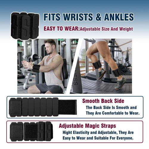 PE.WELLWOO Wrist & Ankle Weights for Women & Men, Adjustable Silicone Pilates Weights, Leg & Arm Weights for Yoga,Walking Running, Housework,Upgrade S-Streamline(1.1 lb Each, Set of 2 Total 1kg)