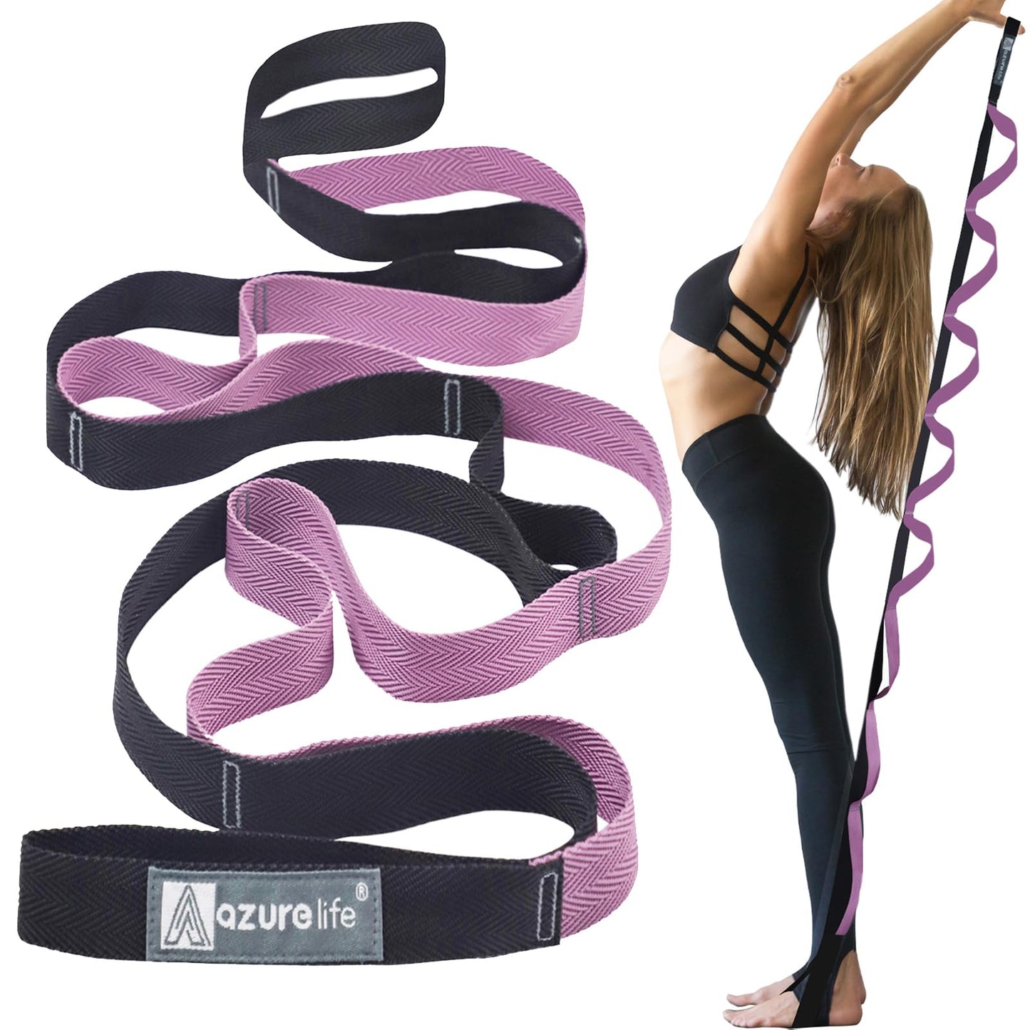 A AZURELIFE Flat Resistance Band Set (3 Pieces Total) Exercise Bands and Premium Durable Stretch Strap with Loops