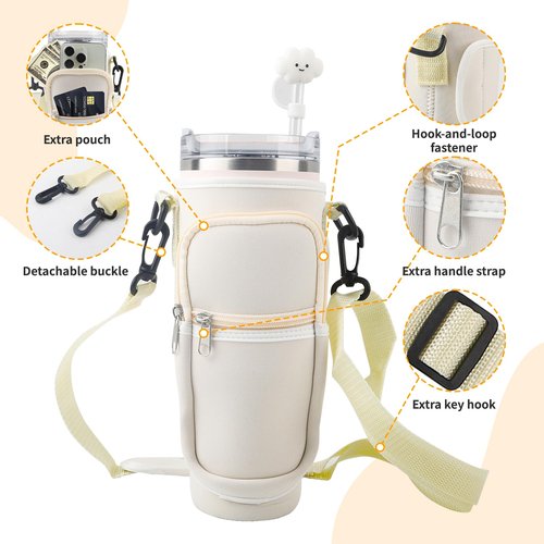 Mohjeke Stanley Cup Accessories,Tumbler Accessories,Pouch Water Bottle Holder with Strap Cup Bag,for stanley 40 oz Tumbler Neoprene Water Bottle,cup pouch and straw cover sets