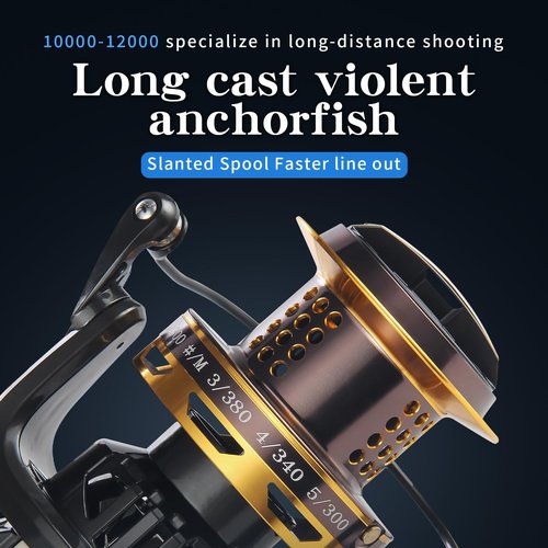 Big Game Surf Spinning Fishing Reel 8000/12000,20KG Drag Power Backlash-Free Bearings,Metal Reel Seat,Zinc Alloy Gear for Saltwater Inshore and Offshore Fishing (HT-surfBG-8000)