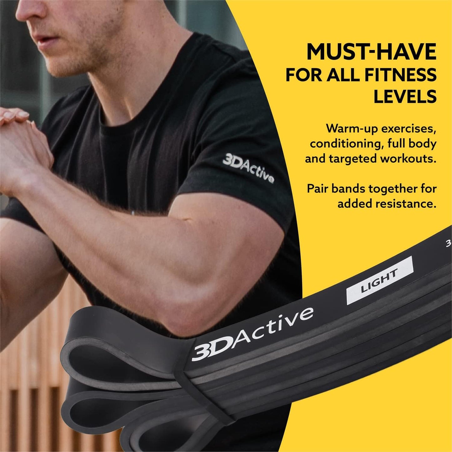 3DActive Pull Up Assist Band - Resistance Band for Strength Training, Powerlifting, Body Stretching, Crossfit - Exercise Guide Included.