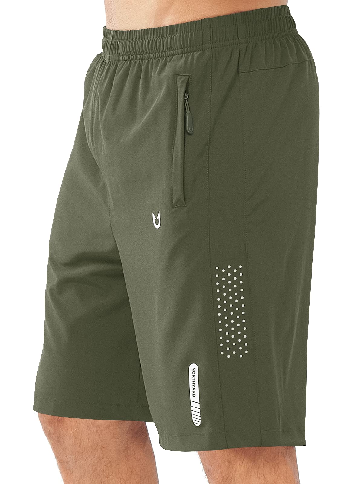 NORTHYARD Men's Athletic Running Shorts Gym Workout 7"/9"/5" Quick Dry Lightweight Sports Basketball Tennis 3 Zipper Pockets ARMYGREEN-9inch 2XL