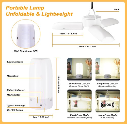 LED Camping Lantern Rechargeable, Foldable Camping Light with 96 LEDs,5000mAh Tent Light with Stepless Dimming,IPX4 Waterproof Lantern for Power Outages,Emergency,Outdoor,Camping Gear
