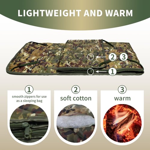 WINWAY Outdoor Down Camping Blanket Military Camping Sleeping Bag with Zipper,Packable Waterproof Lightweight Poncho Liner for Hiking,Travel, Stadium