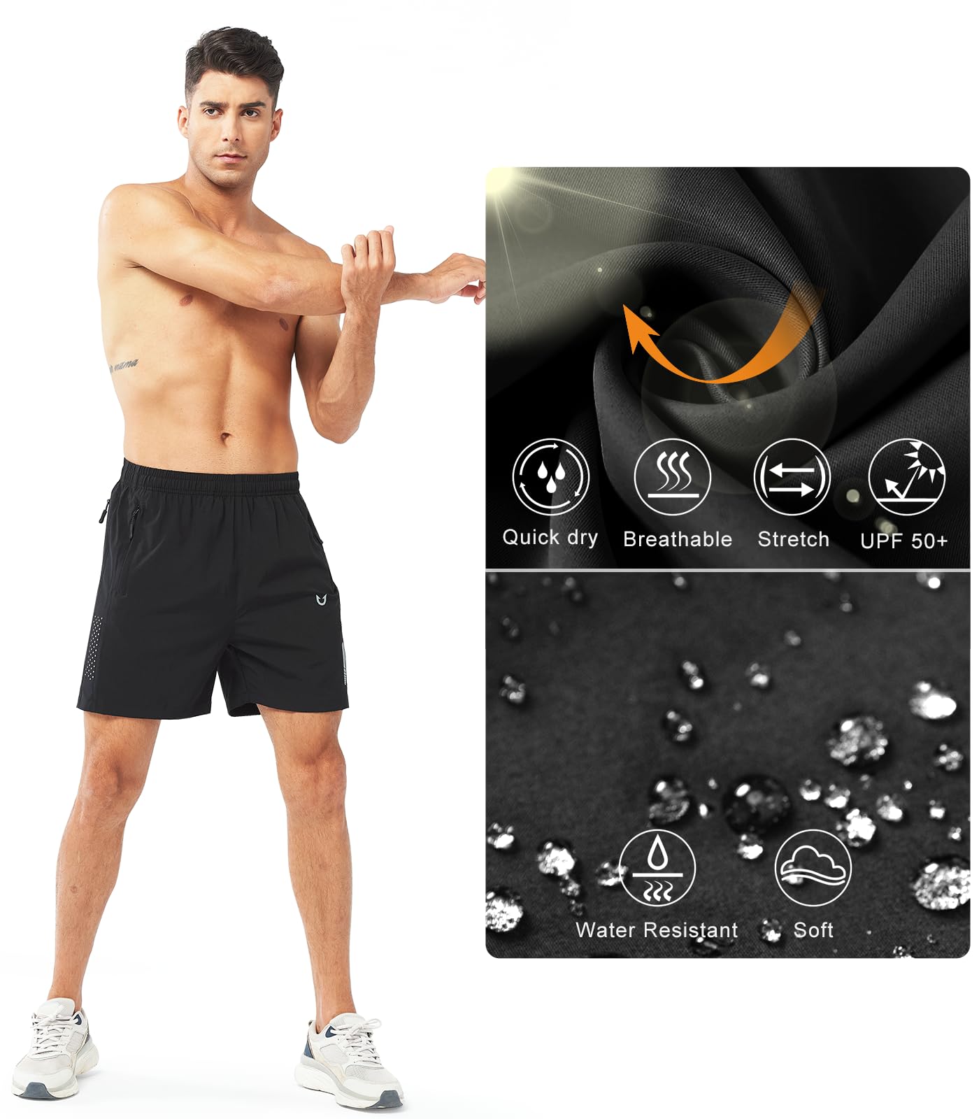 NORTHYARD Men's Athletic Running Shorts Gym Workout 7"/9"/5" Quick Dry Lightweight Sports Basketball Tennis 3 Zipper Pockets Black-5inch M