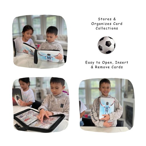 Soccer Card Binder 440 Pockets- Waterproof Trading Card Album with 55 Removable Sleeves Fit - 3 Rings with Zipper -Compatible with Topps Sports Cards Collection