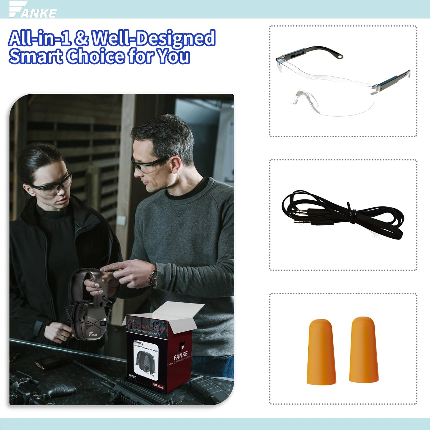 Fanke Electronic Ear Protection for Gun Range Dynamic Sound Monitoring Slim Foldable Active Headphones NRR 22dB