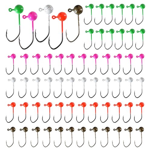 Skipaelf Fly Tying Jigs Kit,60pcs Small Jig Heads for Fly Fishing,Round Ball Crappie Jigs Trout Tying Flies Ice Fishing 1/64oz