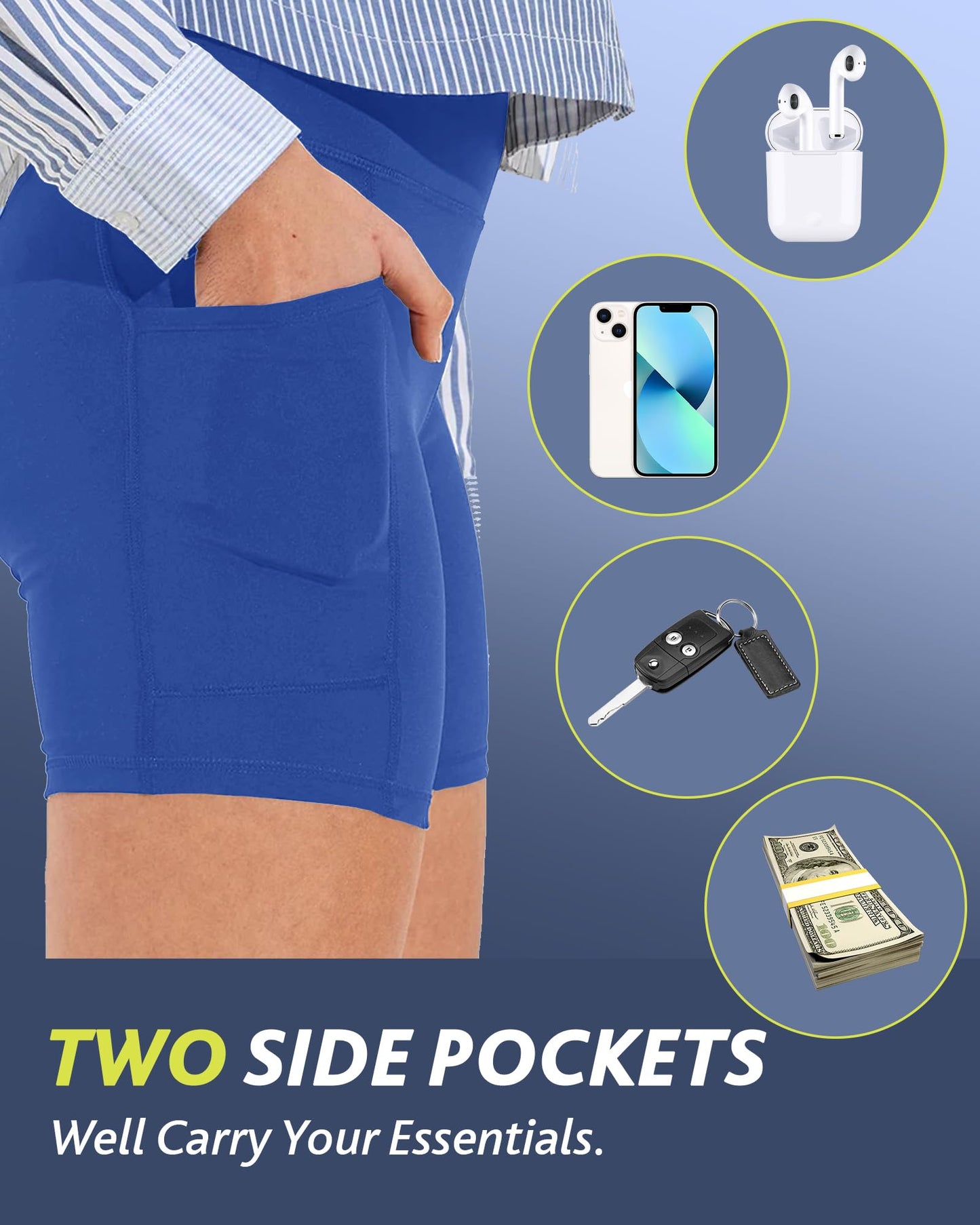 CAMPSNAIL Biker Shorts Women with Pockets - 3"/5"/8" High Waisted Workout Spandex Tummy Control Gym Running Yoga Shorts Royal Blue