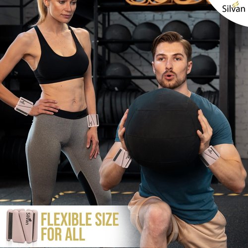 SILVAN Ankle and Wrist Weights for Women and Men - 1lb Pair, Modern Beige Neoprene Wrist and Ankle Bangles for Yoga, Walking, Running, Barre, Pilates, Cardio & Aerobics, Home & Gym Workouts