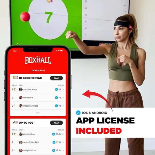 Boxbollen® Boxing Reflex Ball – Celebrity-Endorsed Reaction Trainer | App-Connected Punch Counter | Fun Fitness for All Ages | Improve Coordination & Agility | Ideal Gift for Home Workouts (Black)