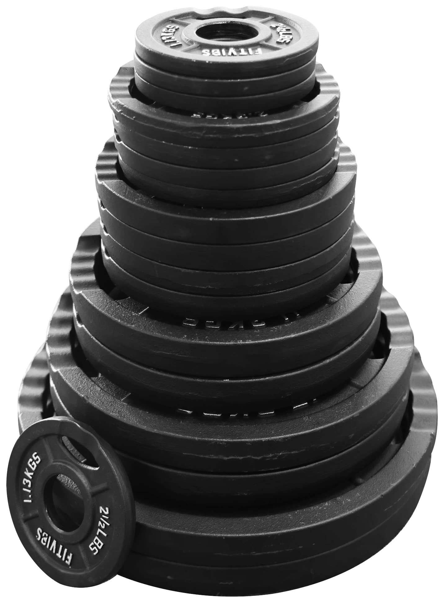 Signature Fitness Cast Iron Olympic 2-inch Plates Weight Plates for Strength Training, 280LB Set, Style #2, Black