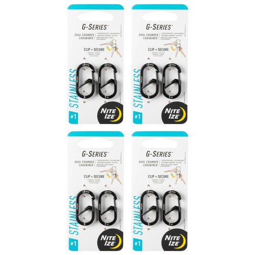 Nite Ize G-Series Dual Chamber Carabiner - Carabiner Clip for Car Keys, Keychains & More - Dual Chamber Key Organizer - Key Holder Accessories - Size 1, Black, (4 Pack)
