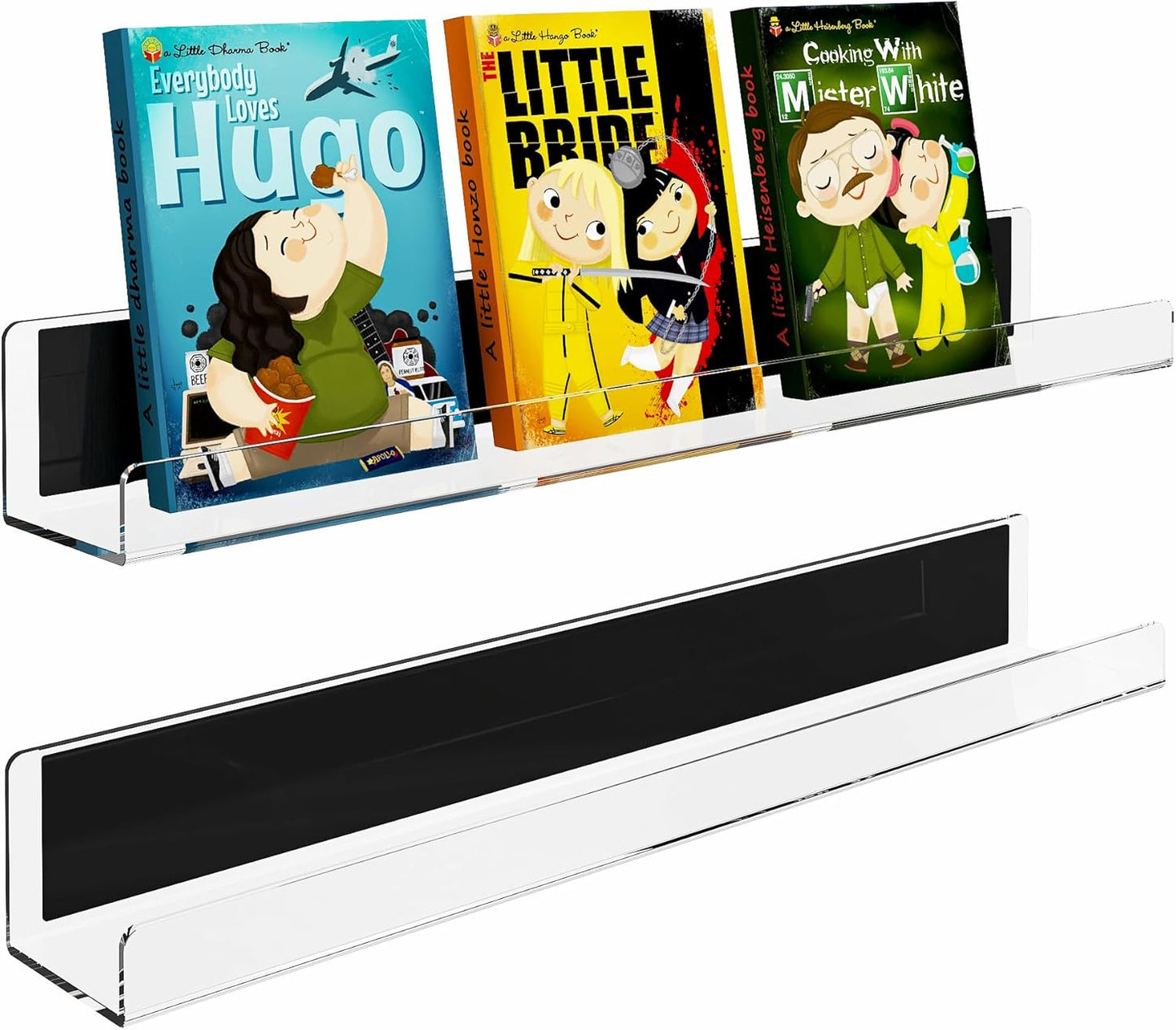 Opps Magnetic Book Shelf for Whiteboard: Acrylic Book Display Shelf with Strong Adsorption Capacity, 2 Pack Magnetic Book Holder for Refrigerator Classroom Office Teacher Kids (Clear)
