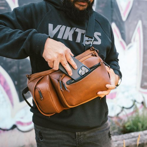 VIKTOS Upscale3 Durable Tactical Casual EDC Leather Slingbag with Padded Shoulder Strap & Ambidextrous Concealed Carry Compartment, Brown