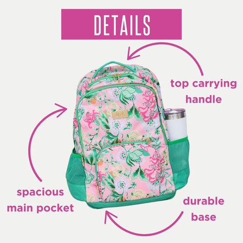 Lilly Pulitzer Large Backpack with Pockets, Adjustable Strap, and Handle, Large Bookbag for Work and Travel, Via Amore Spritzer