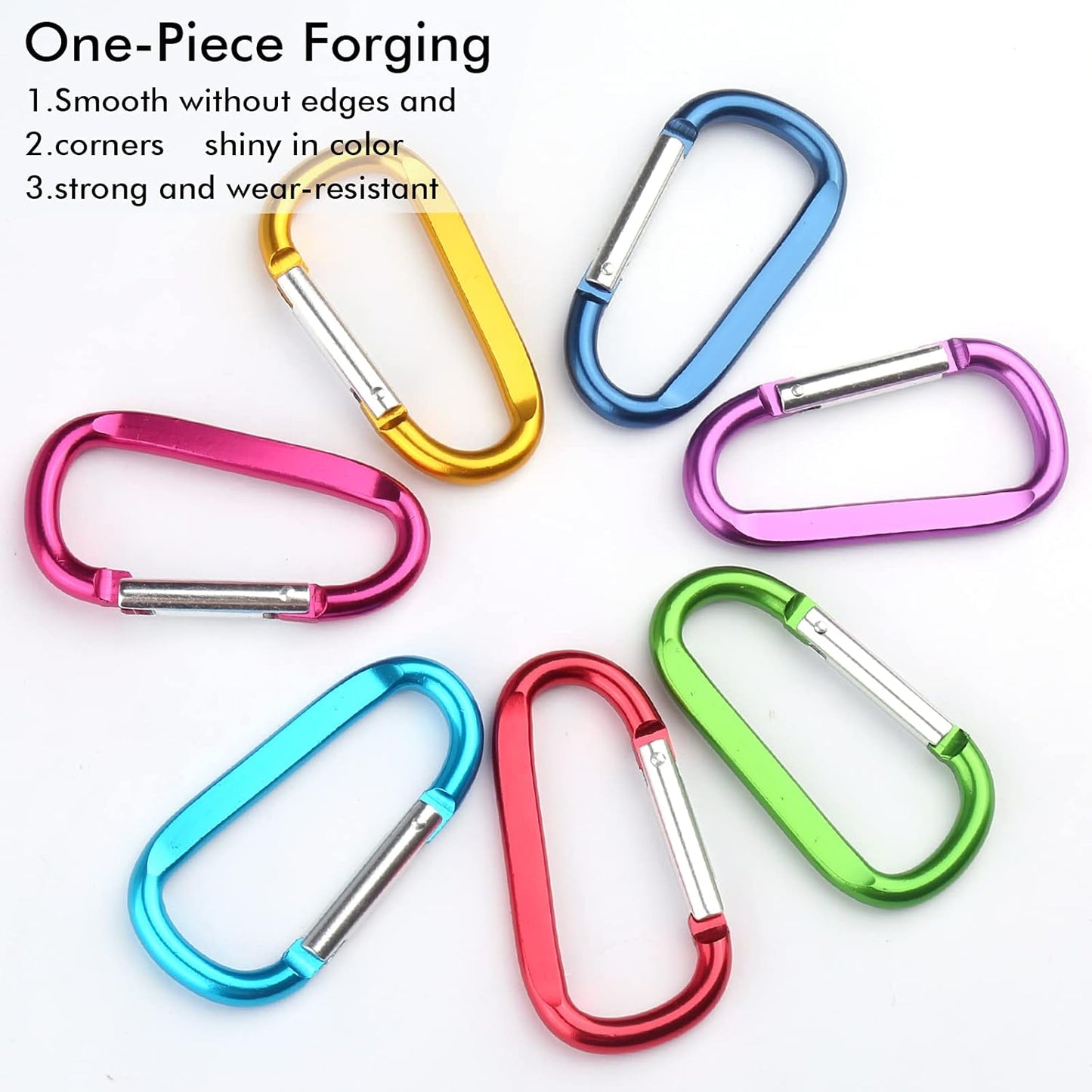 6PCS Black Carabiner Caribeaner Clip,3" Large Aluminum D Ring Shape Carabeaner with 6PCS Keyring Keychain Hook…