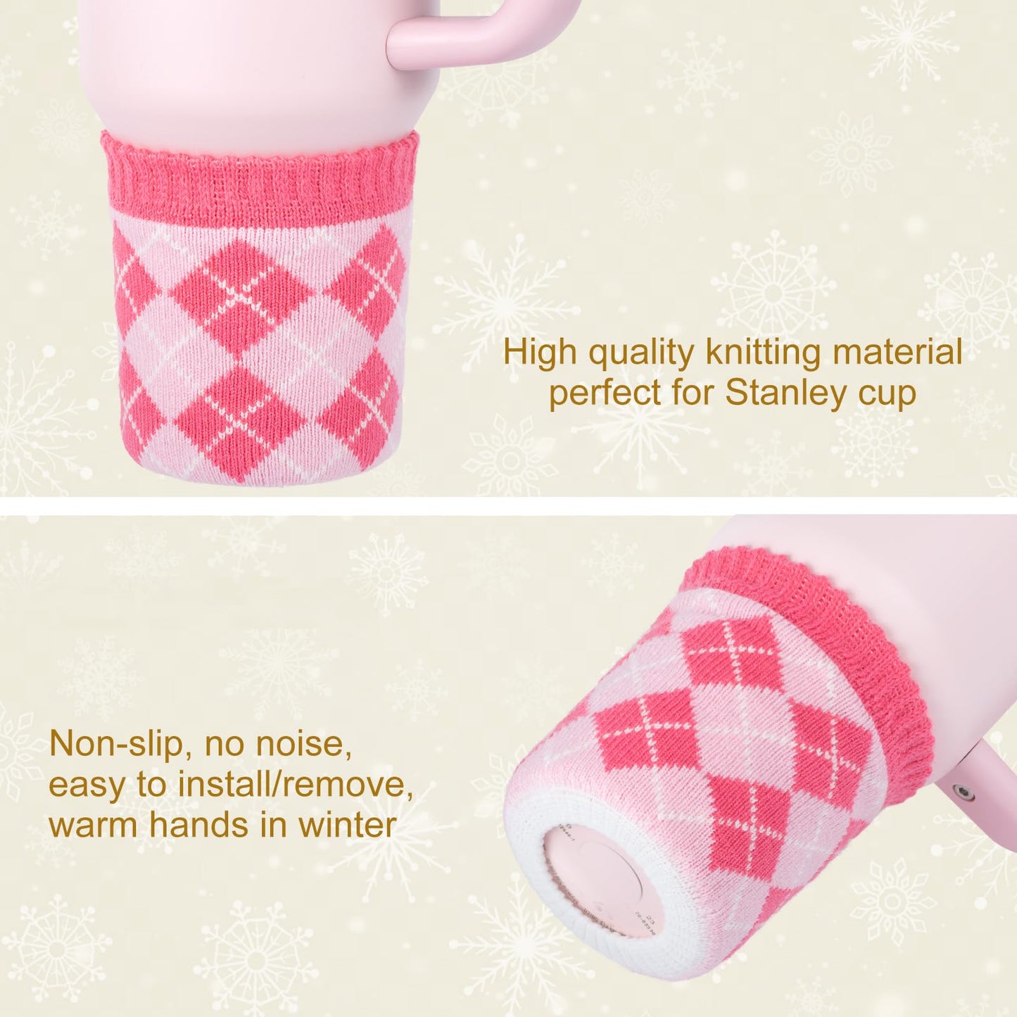 FXTBE Knitted Sleeve for Christmas Stanley Cup Accessories, Knitting Boot Bottom for Stanley Quencher 40 oz 30oz 20 oz Sleeves for Water Bottle Christmas Accessory Set, Red Green Pink