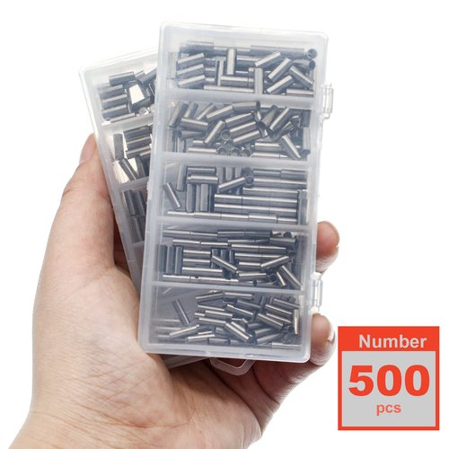 Lilureena 500pcs Single Copper Barrel Crimp Sleeves Kit, Tube for Fishing Line Leader Rigging Tackle 5 Sizes Single Tube for Fishing Leader Wire Rope