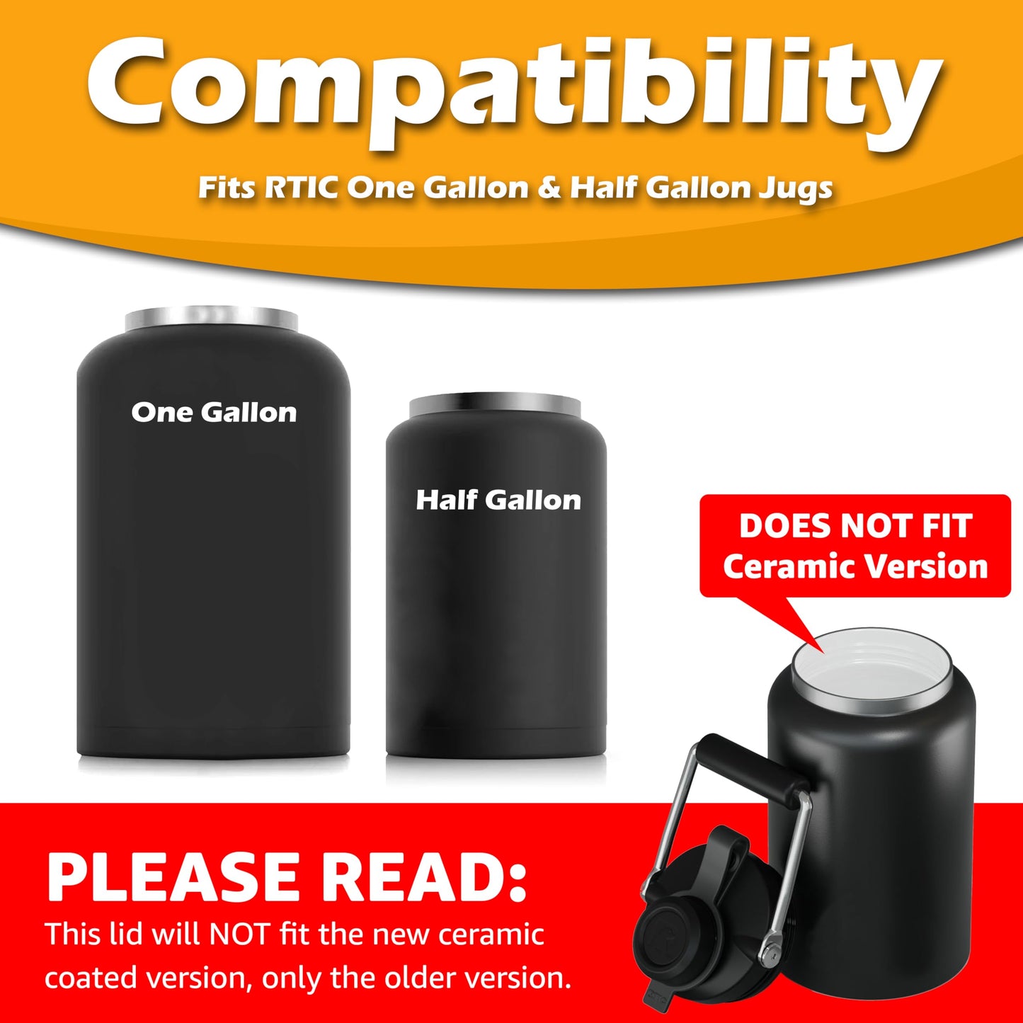 Jmoe USA Improved Jug Lid for RTIC Half Gallon and One Gallon Jugs | Replacement Lid With Upgraded Features, Better Cap, Rubber Grip, Thicker Steel, and Better Gasket | Made of BPA Free Plastic